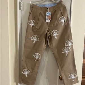 Snowday Men’s Tan Pants with White Leaf Design